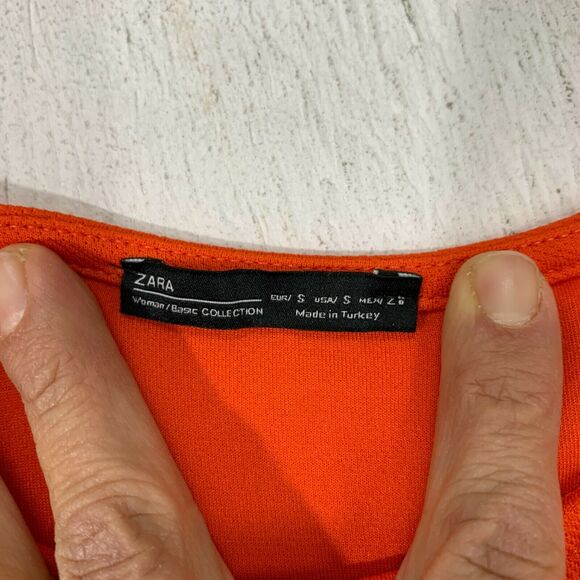 Zara Shirt Dress Women's Size S Orange Mid Sleeve Casual Scoop Neck Stretch Tee - Picture 8 of 11